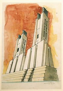 ANTONIO SANTELIA (ATTRIBUIBILE)<br>Como, 1888 - Quota 77, Monte Hermada, 1916 - Progetto per un edificio monumentale, prova n.3, 1914