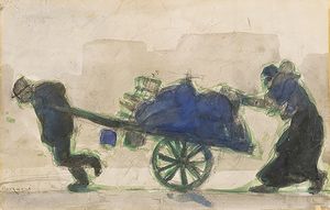 AROLDO BONZAGNI<br>Cento, 1887 - Milano, 1918 - I profughi, 1910 circa