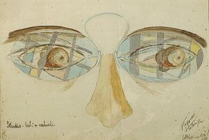 ANGELO ROGNONI <br>Pavia, 1896 - 1957 - Studio di occhi + occhiali, 1918