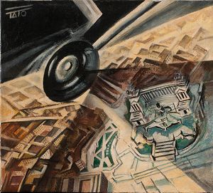 TATO (GUGLIELMO SANSONI)<br>Bologna, 1896 - Roma, 1974 - Paesaggio in velocit - Scivolamento dala, 1930