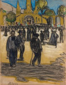 ALBERT GLEIZES <br>Parigi, 1881 - Avignone, 1953 - Folla nella piazza di Lourdes, 1908