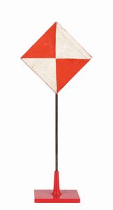 GIACOMO BALLA<br>Torino, 1871 - Roma, 1958<br> : Segnaposto - Linee spaziali rosse bianche  (recto)- motivo geometrico a triangoli rossi e bianchi (verso), Anni '30  - Asta Arte Moderna e Contemporanea - Associazione Nazionale - Case d'Asta italiane