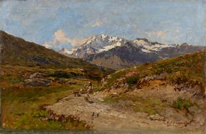 EUGENIO GIGNOUS<br>Milano, 1850 - Stresa, 1906 - Paesaggio montano (Fletschhorn)