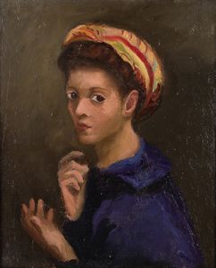 KATY CASTELLUCCI<br>Laglio, 1905 - Roma, 1985 - Ritratto di ragazza con turbante, 1940 circa
