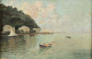 OSCAR RICCIARDI<br>Napoli, 1864 - 1935 - Veduta marina di Napoli, 1919