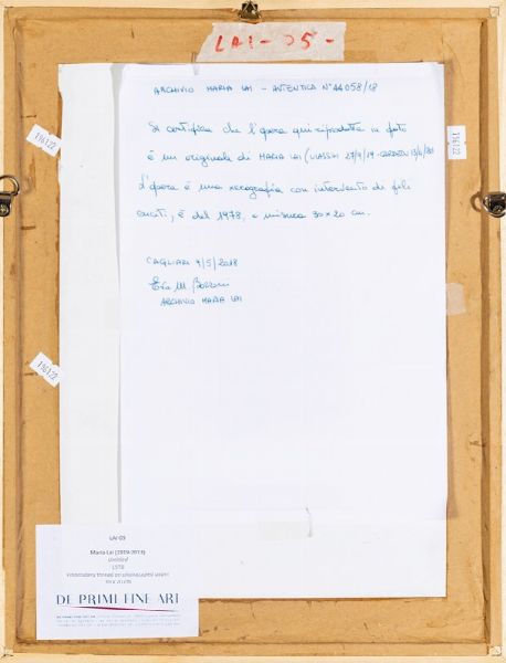 Lai Maria : Senza titolo, 1978  - Asta Arte Moderna e Contemporanea | Seconda Parte - Associazione Nazionale - Case d'Asta italiane