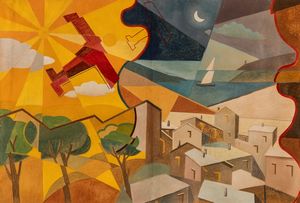 D'Anna Giulio : Simultaneit di paesaggio+aerei caproni, 1928-1929  - Asta Arte Moderna e Contemporanea | Seconda Parte - Associazione Nazionale - Case d'Asta italiane