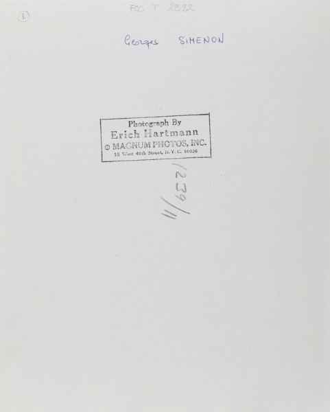 Hartmann Erich : Georges Simenon  - Asta Fotografia - Associazione Nazionale - Case d'Asta italiane