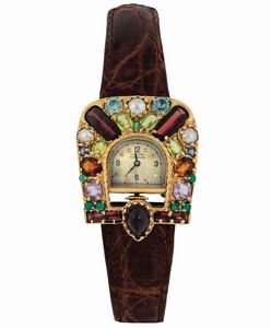 LUCIEN PICCARD - LUCIEN PICCARD. Raro, orologio da polso, in oro giallo 14K con pietre di colore. Realizzato nel 1960 circa