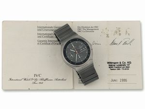 IWC - IWC, International Watch Co., Schaffhausen, Porsche Design, Chronograph Automatic, Ref. 3700. Orologio da polso, cronografo, automatico, in titanio con giorno e data, bracciale originale in titanio con chiusura deployante. Realizzato nel 1980. Accompagnato dalla Garanzia.