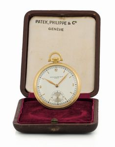PATEK PHILIPPE - PATEK PHILIPPE, & Cie, Geneve, No. 826561, cassa No. 504179. Orologio da tasca, in oro giallo 18K. Realizzato nel 1930 circa. Accompagnato dalla scatola originale