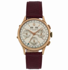 Baume & Mercier - Baume & Mercier, Geneve. Raro, orologio da polso, cronografo, in oro rosa 18K, con triplo calendario. Realizzato nel 1950 circa