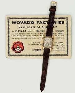 MOVADO - MOVADO, Ref. 3856. Orologio da polso, di forma, in oro giallo 18K con numeri Breguet. Realizzato nel 1940 circa