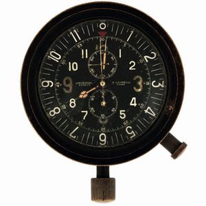 UNIVERSAL GENEVE - UNIVERSAL, GENEVE , per  A. CAIRELLI ROMA. Raro, orologio da cruscotto aereo in bakelite . Realizzato nel 1940 circa