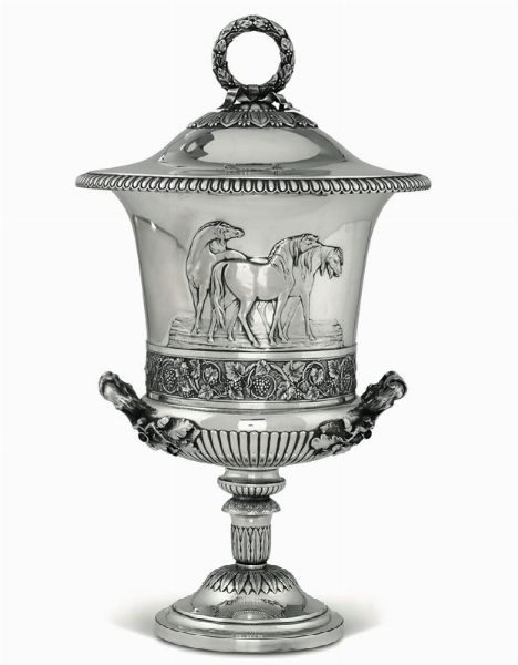Grande trofeo ippico in argento fuso, sbalzato e cesellato Londra 1819, argentiere Philip Rundell  - Asta Argenti da Collezione - Associazione Nazionale - Case d'Asta italiane
