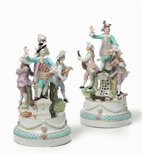 Coppia di gruppi Meissen, modello di Michel Victor Acier, 1765-1770 circa  - Asta Maioliche e Porcellane - Associazione Nazionale - Case d'Asta italiane