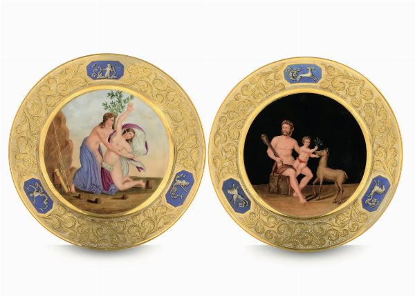 Coppia di piatti Napoli, Manifattura Giovine, 1830 circa  - Asta Maioliche e Porcellane - Associazione Nazionale - Case d'Asta italiane