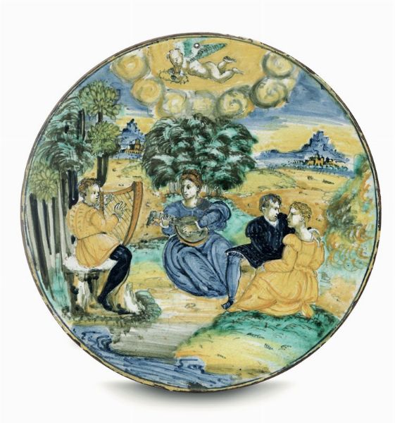 Piattello Officina toscana (Montelupo?) o marchigiana, 1550-1560 circa  - Asta Maioliche e Porcellane - Associazione Nazionale - Case d'Asta italiane