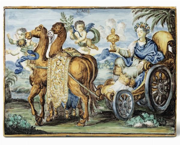 Targa con allegoria dellAsia Castelli dAbruzzo, XVIII secolo  - Asta Maioliche e Porcellane - Associazione Nazionale - Case d'Asta italiane