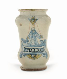 Albarello Italia Centrale, probabilmente Deruta, XVII secolo  - Asta Maioliche e Porcellane - Associazione Nazionale - Case d'Asta italiane