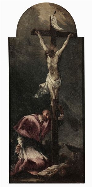 Magnasco Alessandro : San Carlo in adorazione del Cristo morto  - Asta Dipinti Antichi - Associazione Nazionale - Case d'Asta italiane