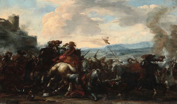Curtois Jacques detto il Borgognone : L'adunata delle truppe e scontro tra cavallerie  - Asta Dipinti Antichi - Associazione Nazionale - Case d'Asta italiane