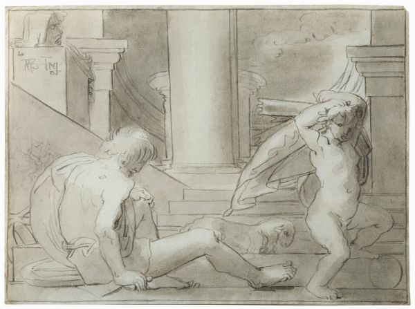 Duranti Fortunato : Due figure in un tempio  - Asta Dipinti Antichi - Associazione Nazionale - Case d'Asta italiane