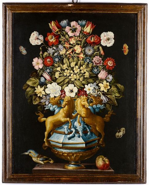 Nature morte con vasi di fiori e uccellini  - Asta Dipinti Antichi - Associazione Nazionale - Case d'Asta italiane