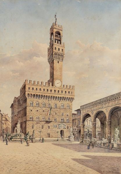 Vervloet Frans : Veduta di Piazza della Signoria a Firenze  - Asta Dipinti Antichi - Associazione Nazionale - Case d'Asta italiane