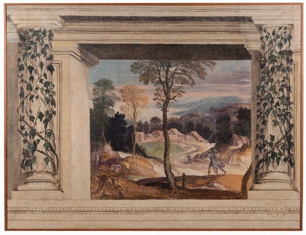 Muziano Girolamo : Paesaggio nei pressi del Castello di Rocca Sinibalda  - Asta Dipinti Antichi - Associazione Nazionale - Case d'Asta italiane