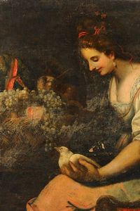 Paggi Giovanni Battista : Figura femminile con cesto di frutta  - Asta Dipinti Antichi - Associazione Nazionale - Case d'Asta italiane