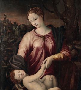 Madonna con Bambino e rovine sullo sfondo  - Asta Dipinti Antichi - Associazione Nazionale - Case d'Asta italiane