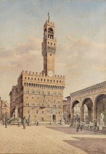 Vervloet Frans : Veduta di Piazza della Signoria a Firenze  - Asta Dipinti Antichi - Associazione Nazionale - Case d'Asta italiane