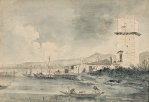 Canal, detto il Canaletto Giovanni Antonio : Veduta costiera con pescatori  - Asta Dipinti Antichi - Associazione Nazionale - Case d'Asta italiane