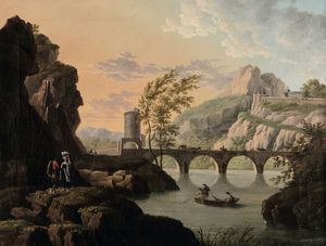 Paesaggio italiano con ponte e viandanti  - Asta Dipinti Antichi - Associazione Nazionale - Case d'Asta italiane