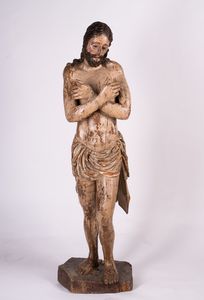 SCULTORE DELL'ITALIA CENTRALE, XVII SECOLO - Cristo in legno scolpito policromo.