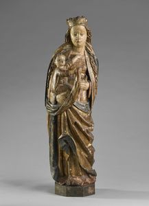 SCULTORE VENETO DEL XV SECOLO - Madonna con il Bambino in legno policromo.