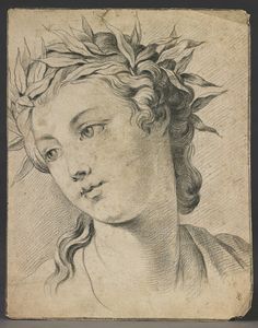 ARTISTA DEL XVIII SECOLO - Volto femminile con corona d'alloro.