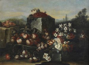 ARTISTA ITALIANO DEL XVIII SECOLO - Natura morta di fiori e frutta.