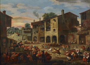 ALBRICI ENRICO (1714 - 1775) - Festa paesana con personaggi.