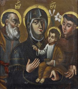 ARTISTA CENTROITALIANO DEL XVI SECOLO - Madonna con bambino e santi.