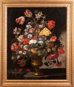 SCACCIATI ANDREA (1642 - 1710) - Attribuito a. Natura morta di fiori in un vaso dorato.