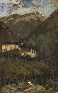 FILIPPINI FRANCESCO (1853 - 1895) - Veduta montana con baite.