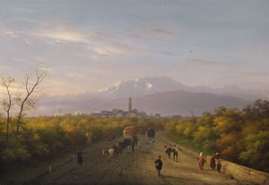 CANELLA GIUSEPPE (1788 - 1847) - Paesaggio con il Monte Rosa.