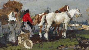 ISUPOFF ALESSIO (1889 - 1957) - Paesaggio con cavalli e contadini.