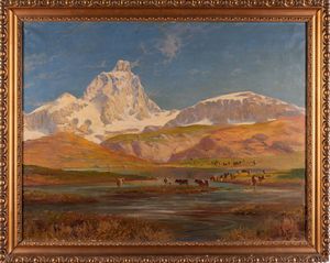 RODA LEONARDO (1868 - 1933) - Paesaggio montano con armenti.