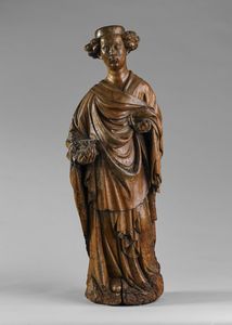 SCULTORE DEL XVI SECOLO - Figura femminile in legno scolpito.