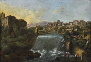 ARTISTA ROMANO DEL XVIII SECOLO - Le cascate di Tivoli.