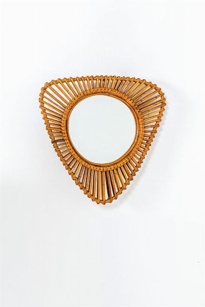 BONACINA : Specchio con cornice in bamboo. Anni '50 cm 64x60  - Asta Design - Associazione Nazionale - Case d'Asta italiane