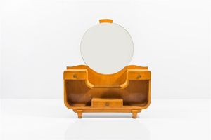 PONTI GIO  nello stile di - Mobile toeletta in legno d'acero  specchio centrale  pomoli in ottone. Anni '40 cm 146x125x36